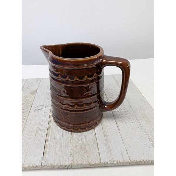 Marcrest 6 Inch Tall Daisy Dot Marcrest Pitcher Dark Brown Stoneware Vintage - Picture 3 of 7